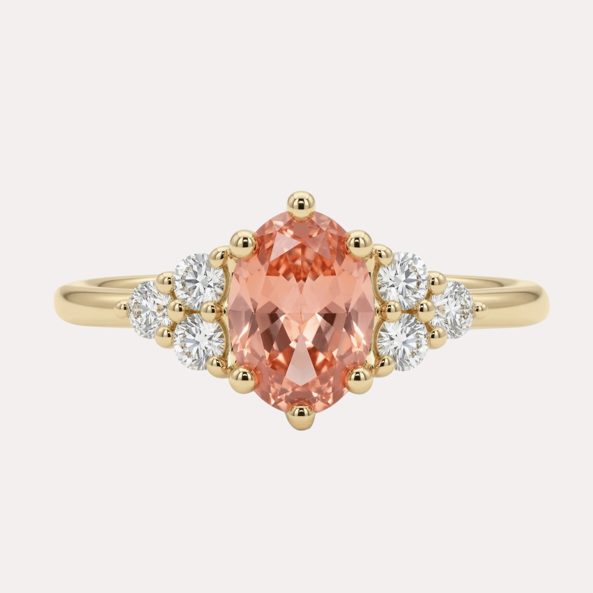 FANCY VIVID PINK złoty pierścionek z owalnym różowym diamentem i bocznymi brylantami, laboratoryjne