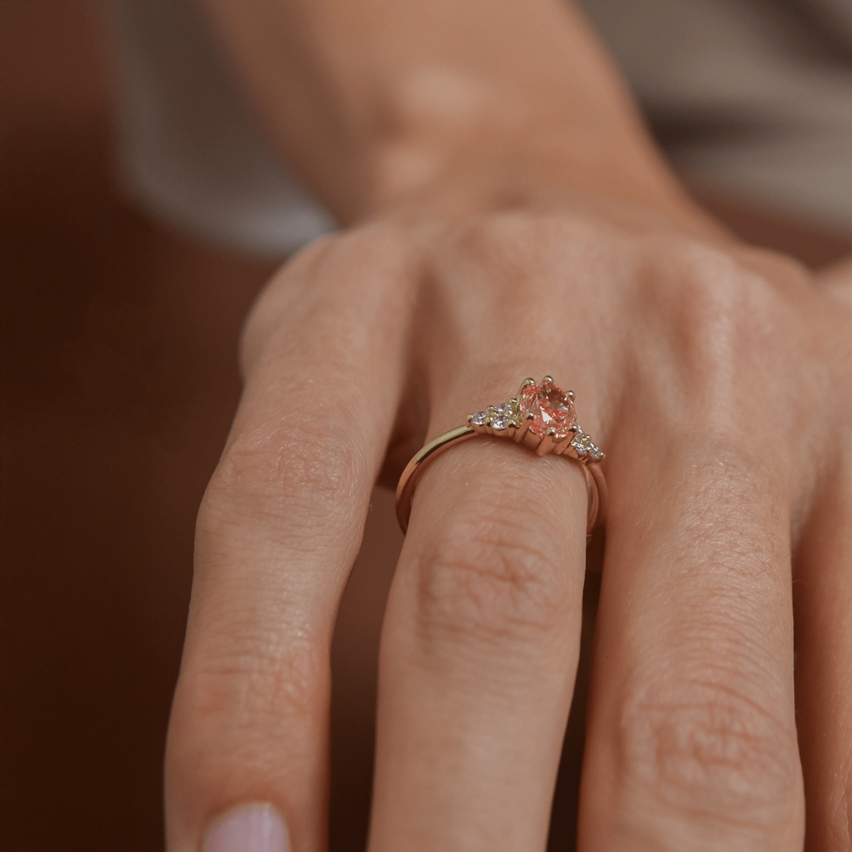 FANCY VIVID PINK Gold Ring with Oval Pink Diamond and Brilliant Side Stones, Lab-Grown