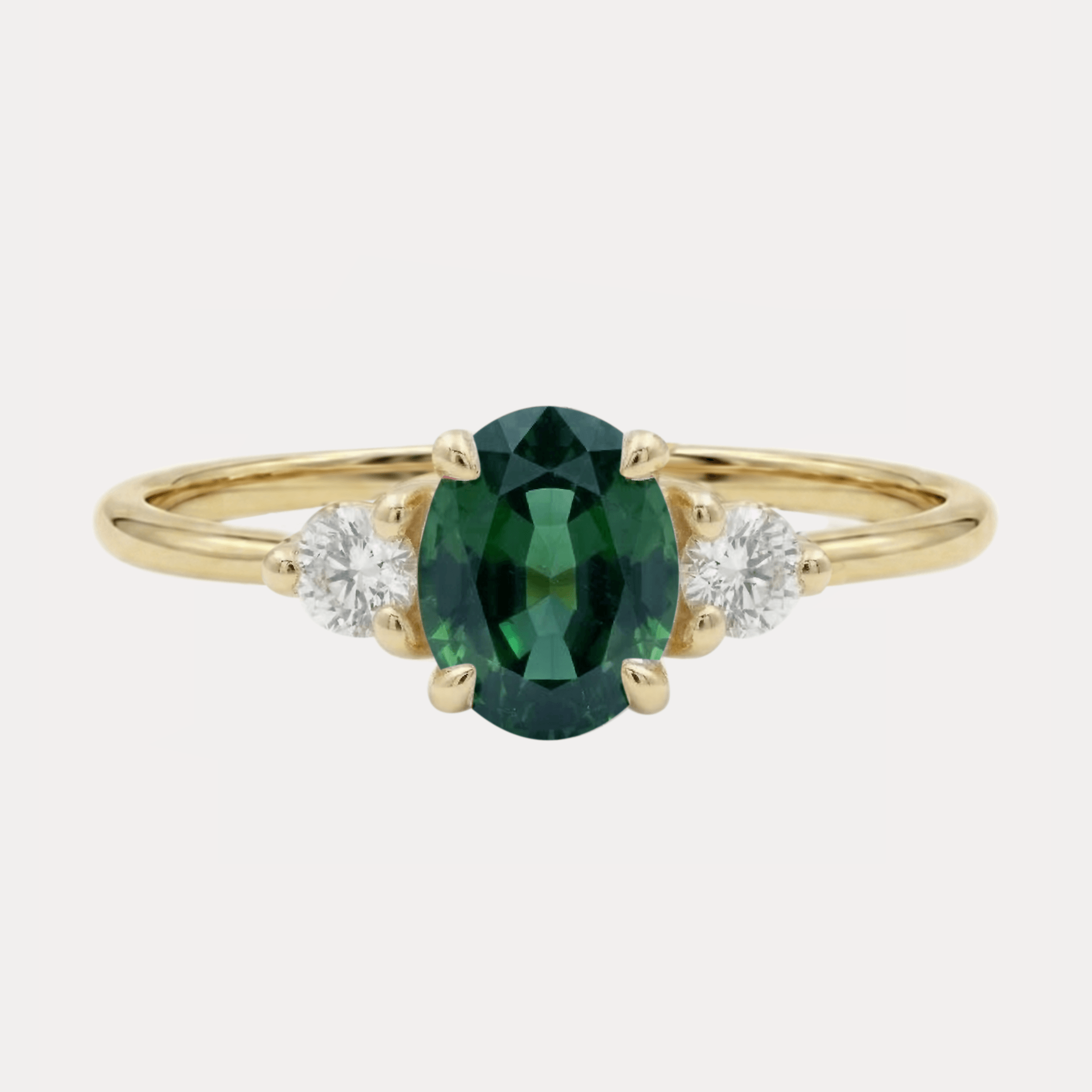 FLORA złoty pierścionek z owalnym zielono-niebieskim turmalinem i brylantami