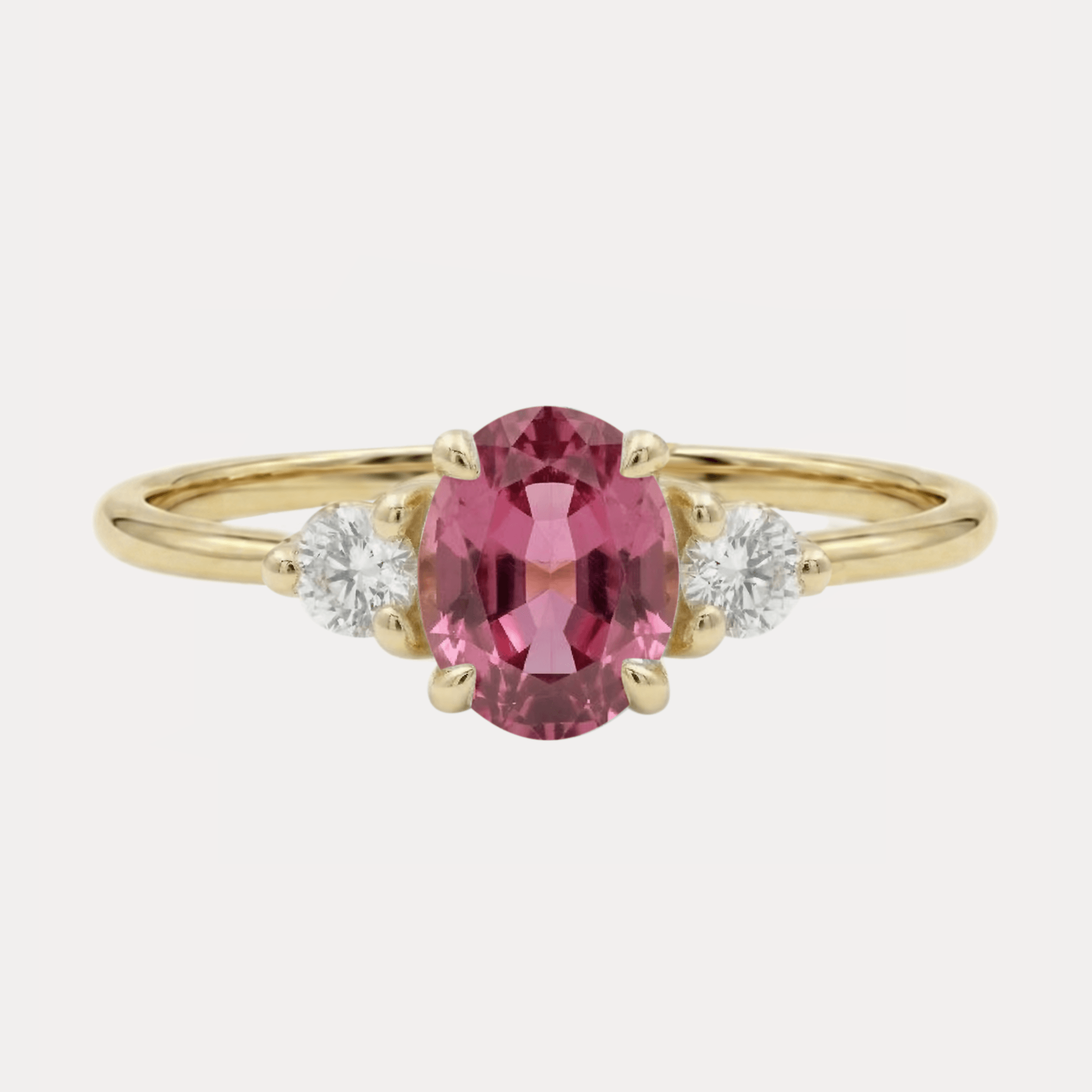 FLORA złoty pierścionek z różowym turmalinem i brylantami