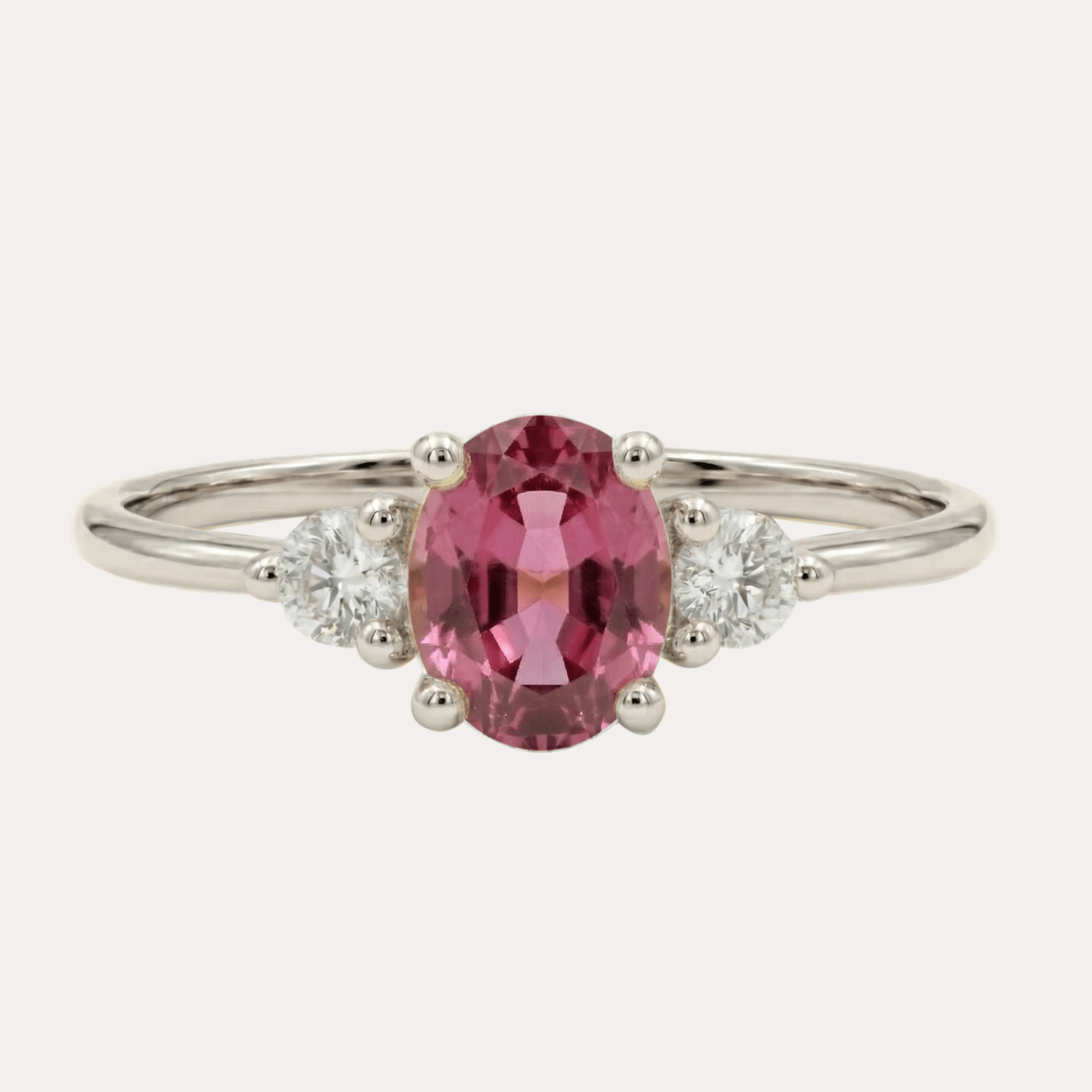 FLORA złoty pierścionek z różowym turmalinem i brylantami