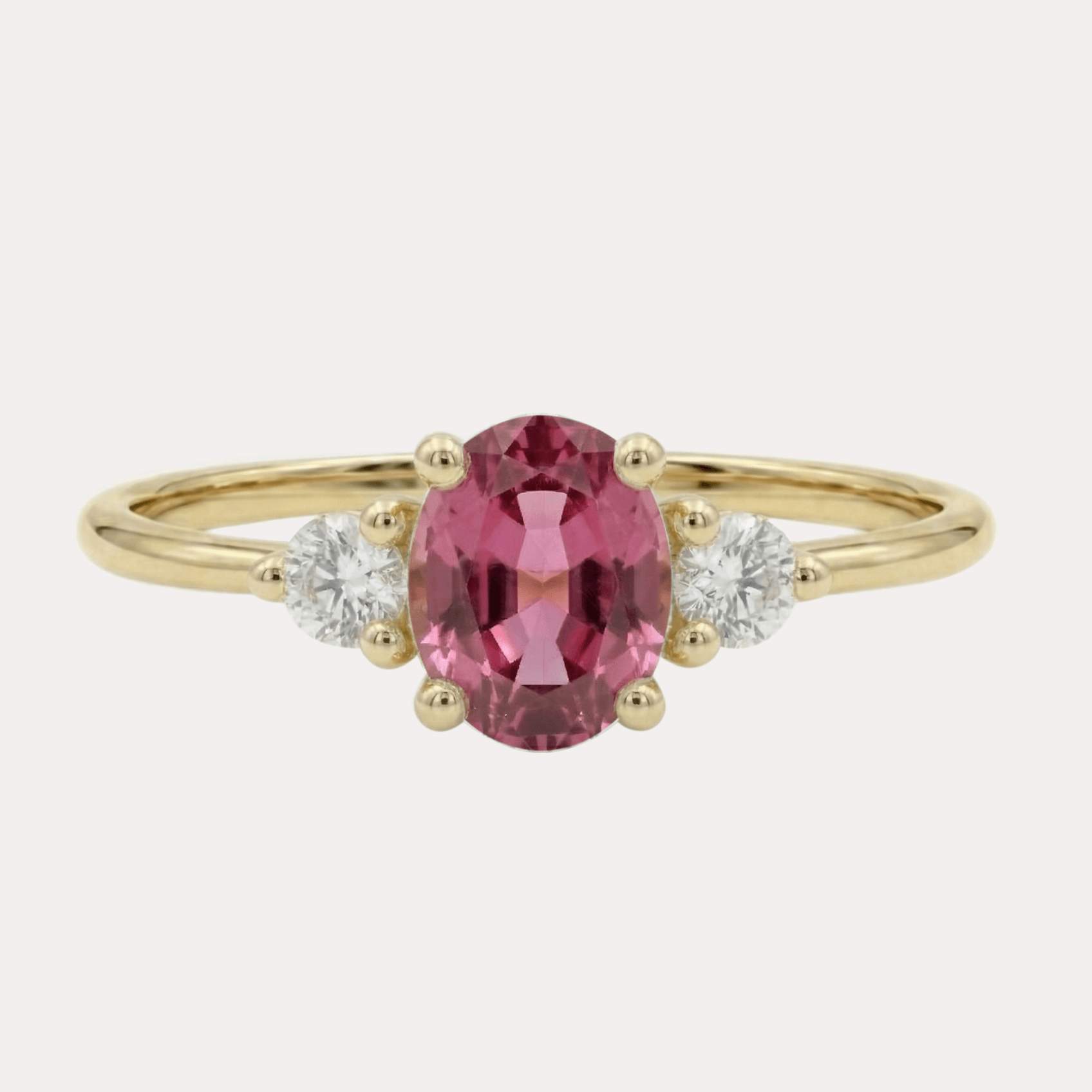 FLORA złoty pierścionek z różowym turmalinem i brylantami