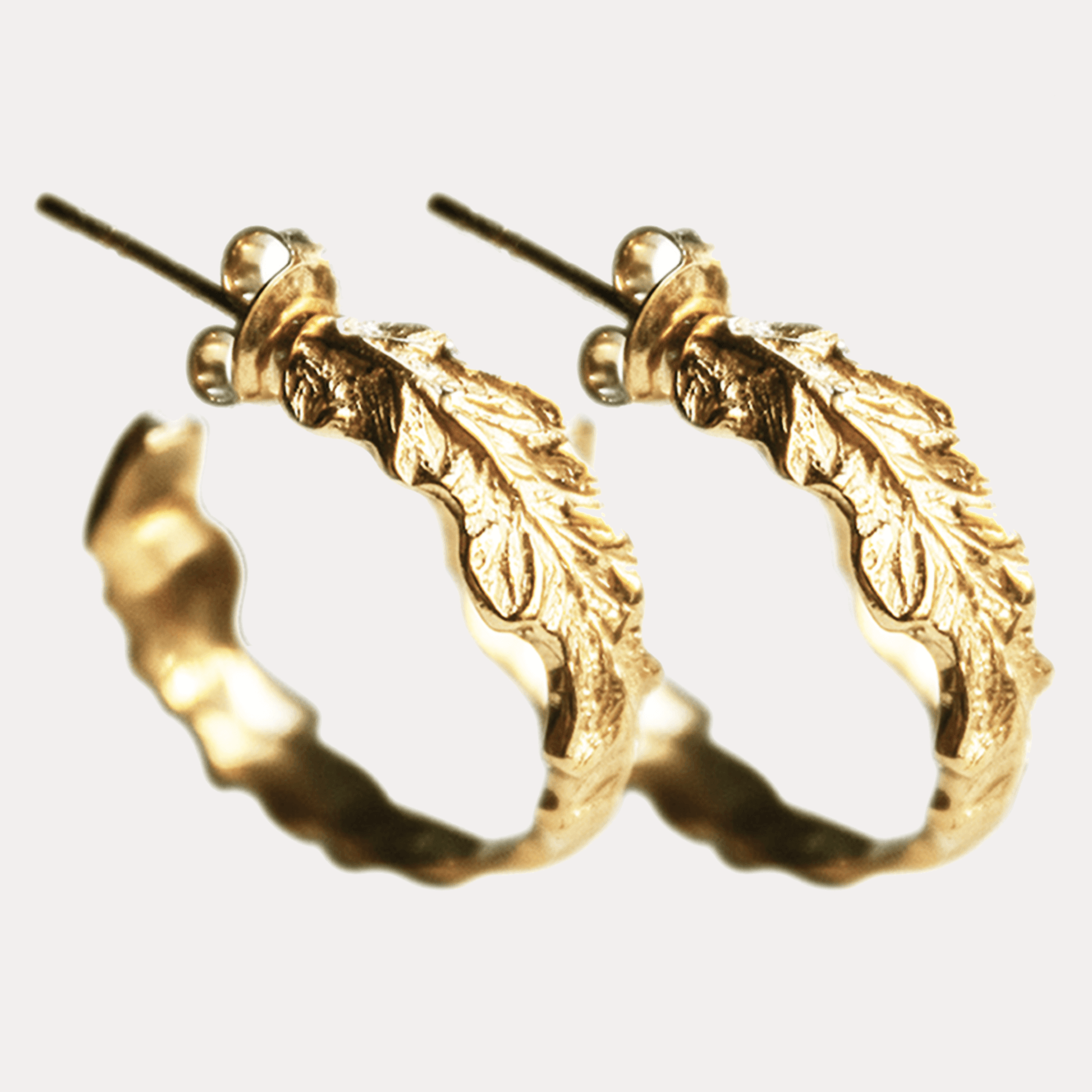 LIŚCIE PAPROCI kolczyki large hoop, złocone