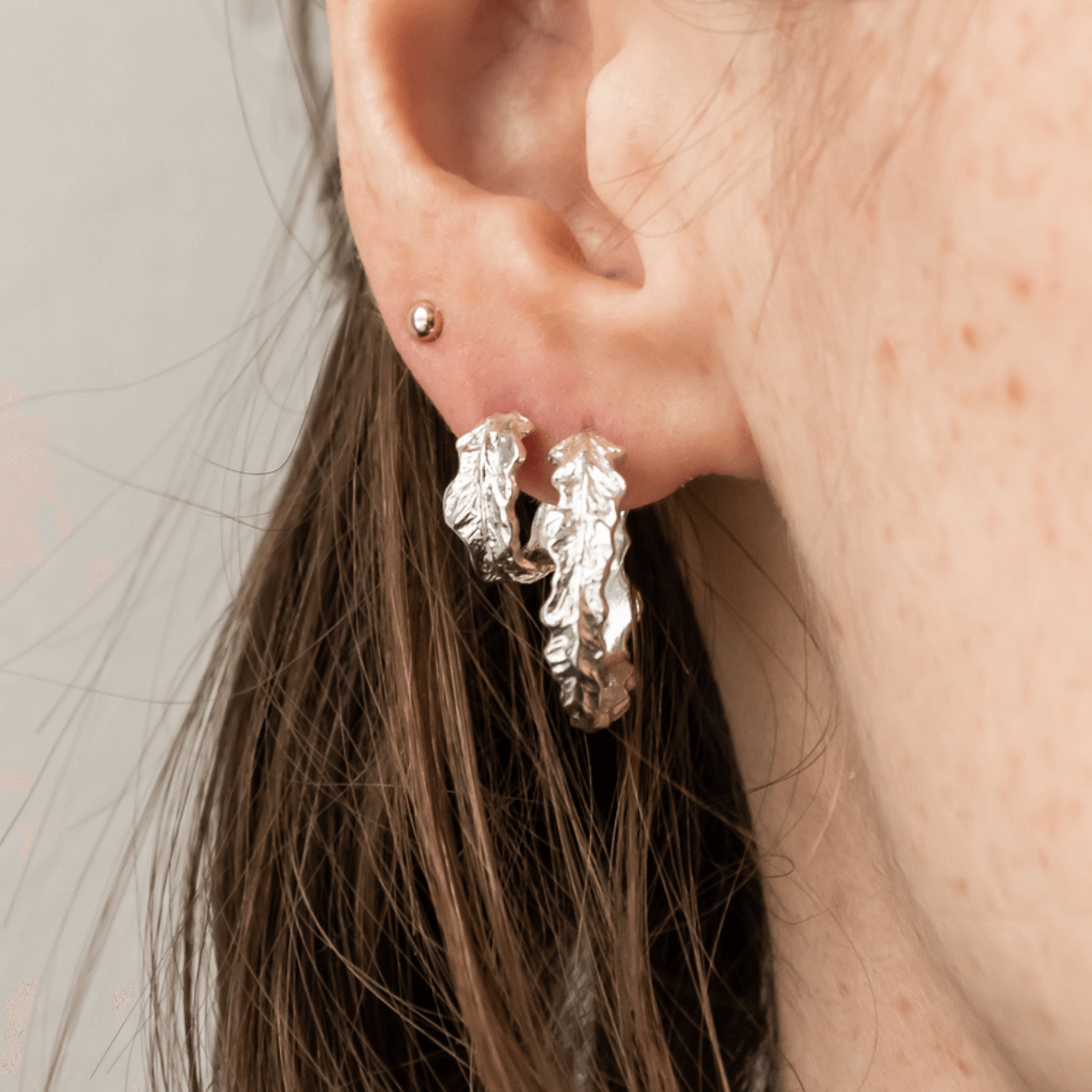 LIŚCIE PAPROCI srebrne kolczyki large hoop