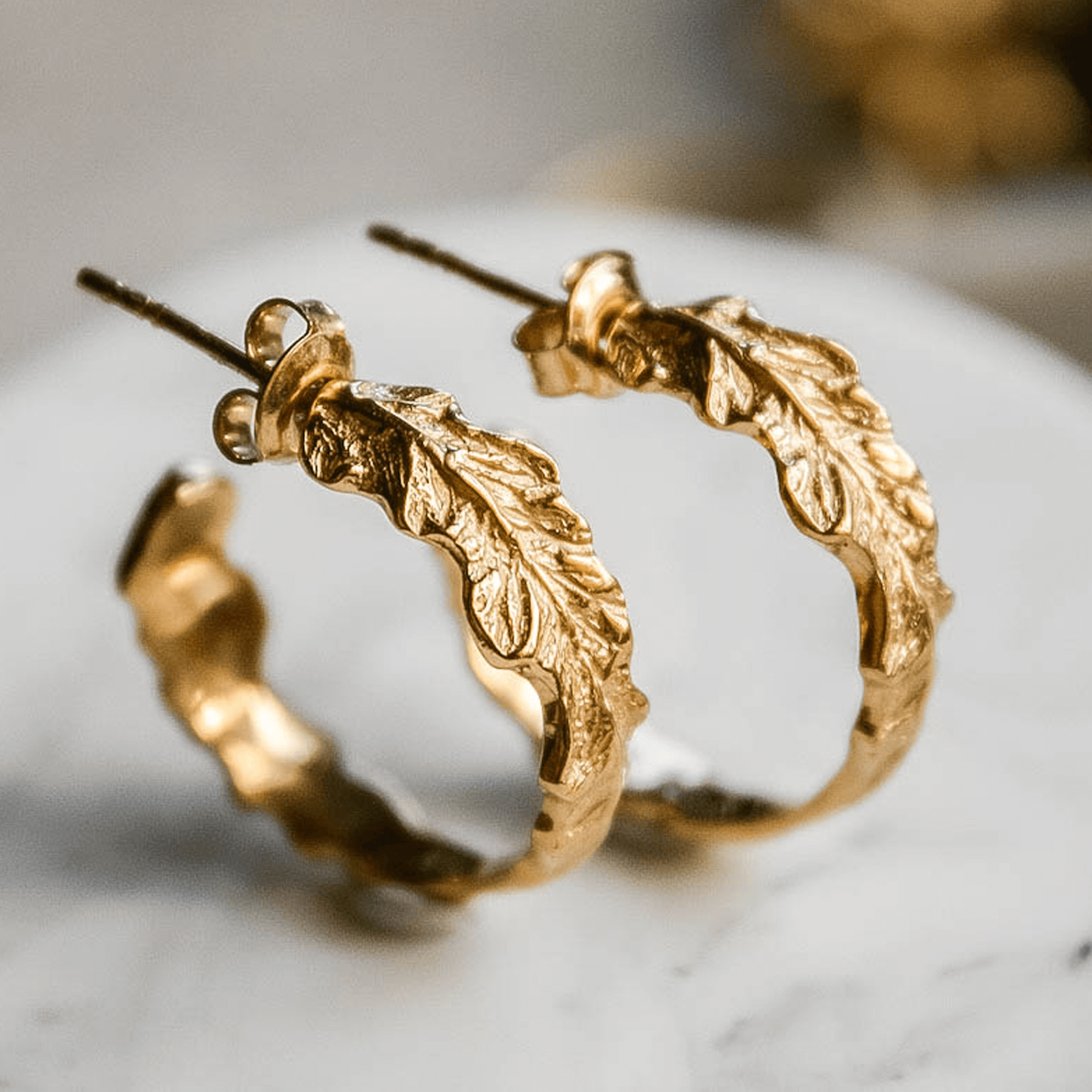 LIŚCIE PAPROCI kolczyki large hoop, złocone