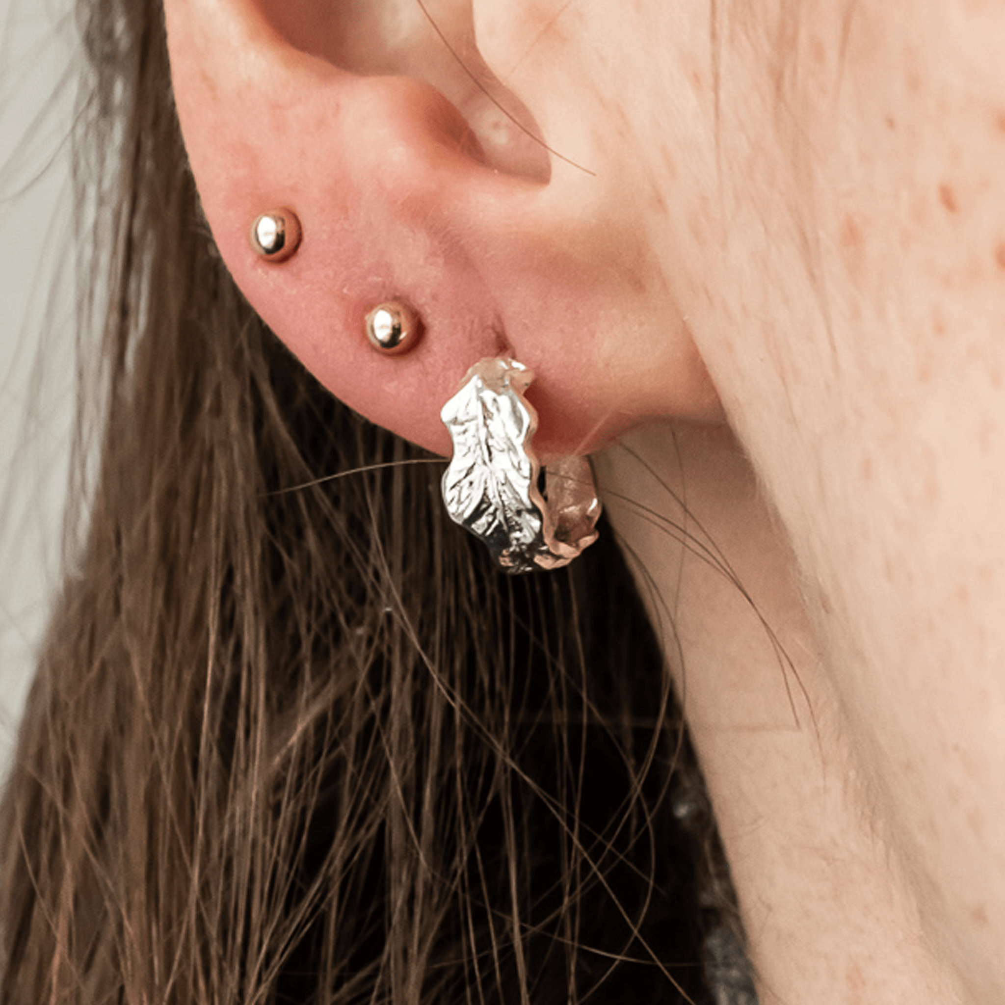 FERN LEAVES mini hoop earrings, 925 silver