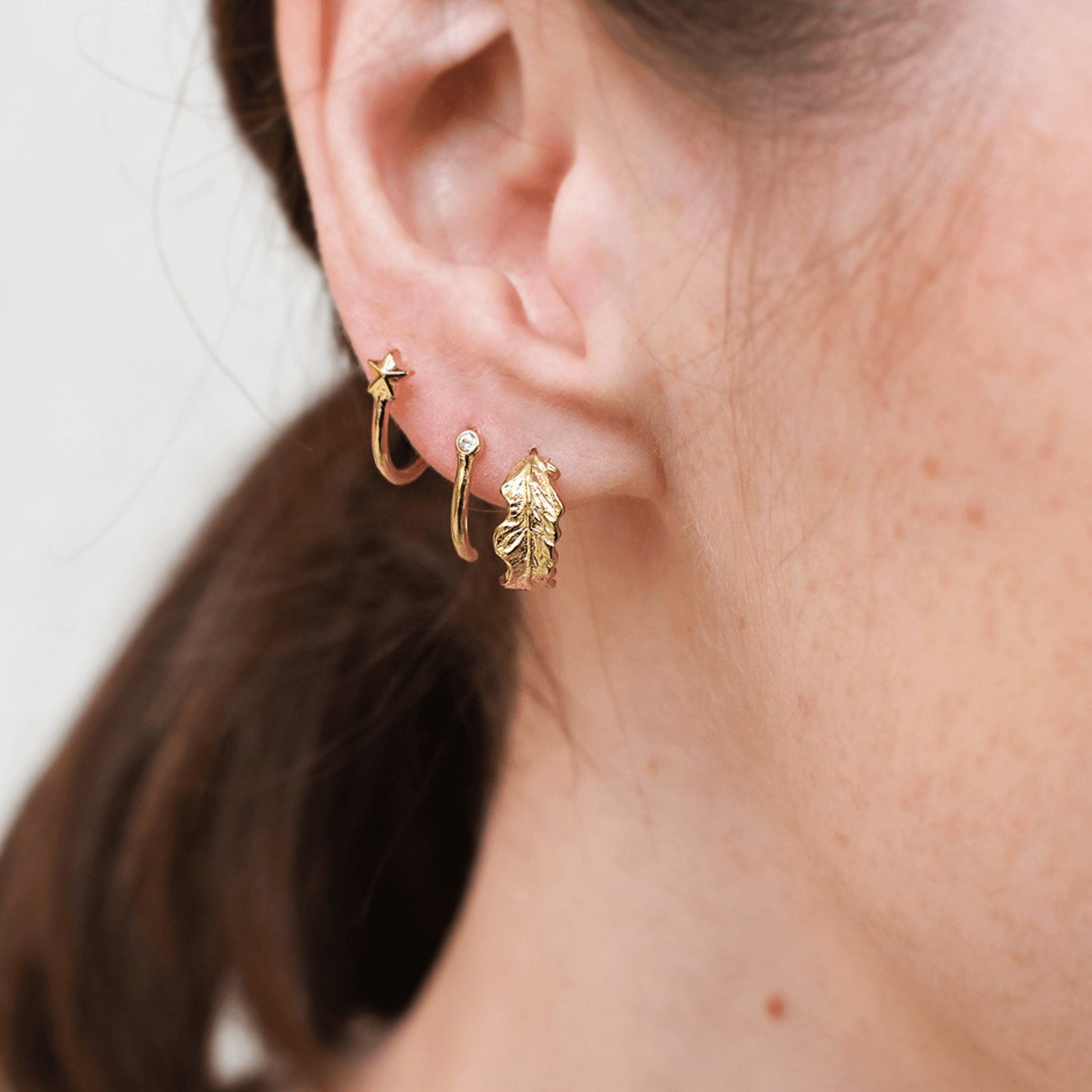 LIŚCIE PAPROCI kolczyki mini hoop, srebro 925