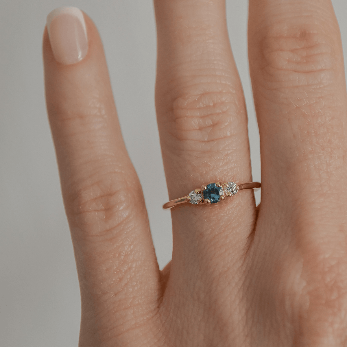 (48 Hours Shipping) LUNA gold trilogy ring with blue aquamarine and diamonds | Size 11