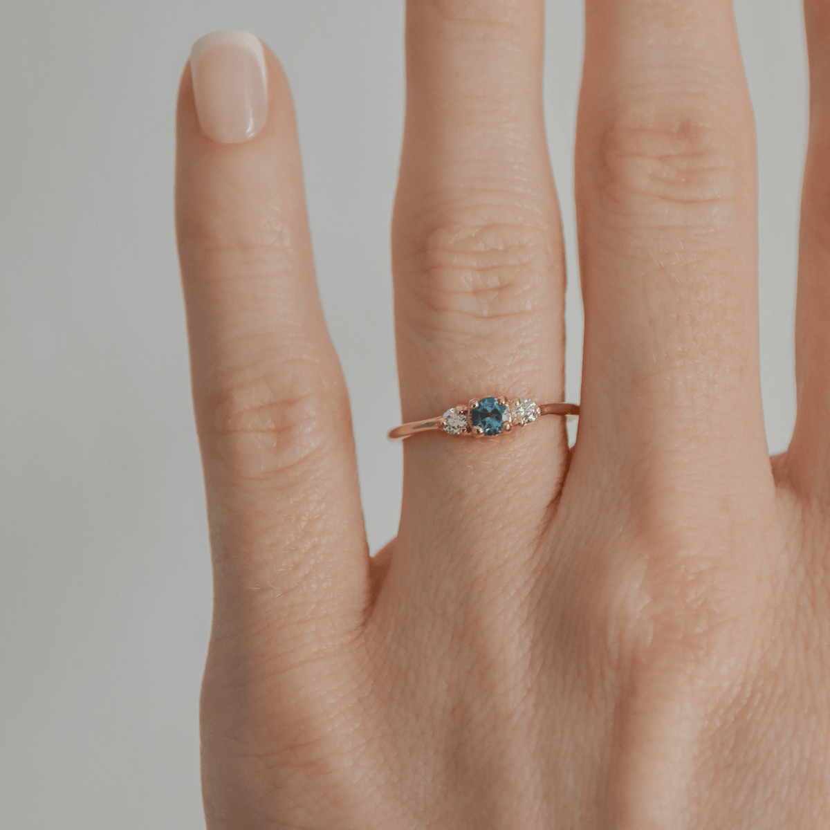 (48 Hours Shipping) LUNA gold trilogy ring with blue aquamarine and diamonds | Size 11