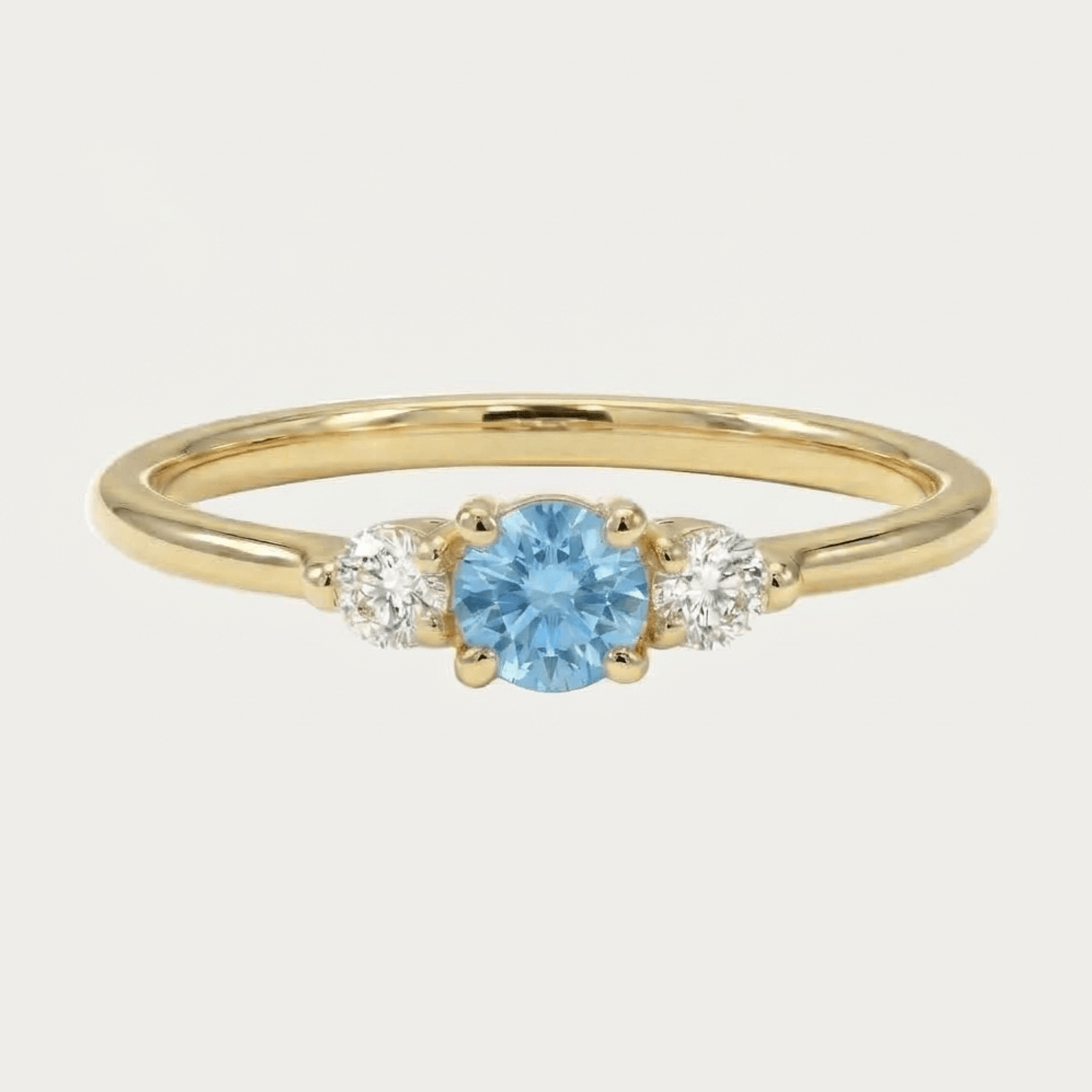 (48 Hours Shipping) LUNA gold trilogy ring with blue aquamarine and diamonds | Size 11