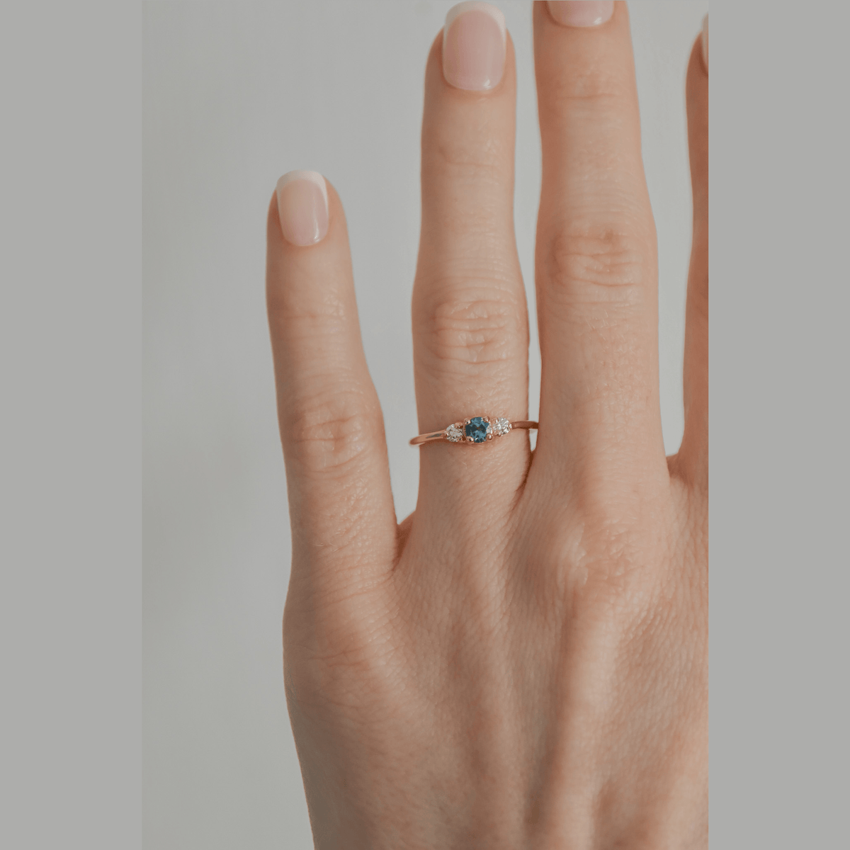 (48 Hours Shipping) LUNA gold trilogy ring with blue aquamarine and diamonds | Size 11