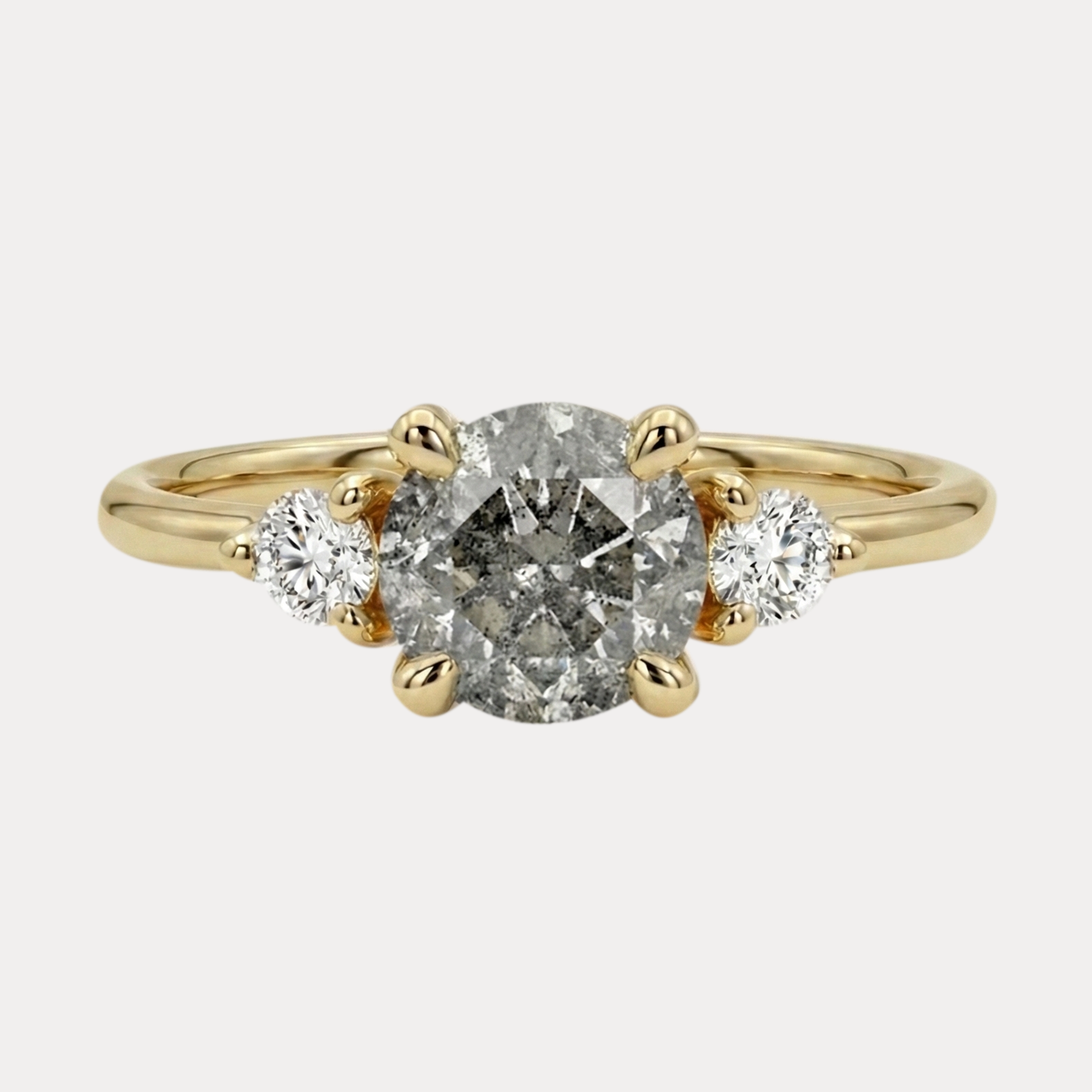 MENUET złoty pierścionek z szarym diamentem sól i pieprz i brylantami, 0,5ct