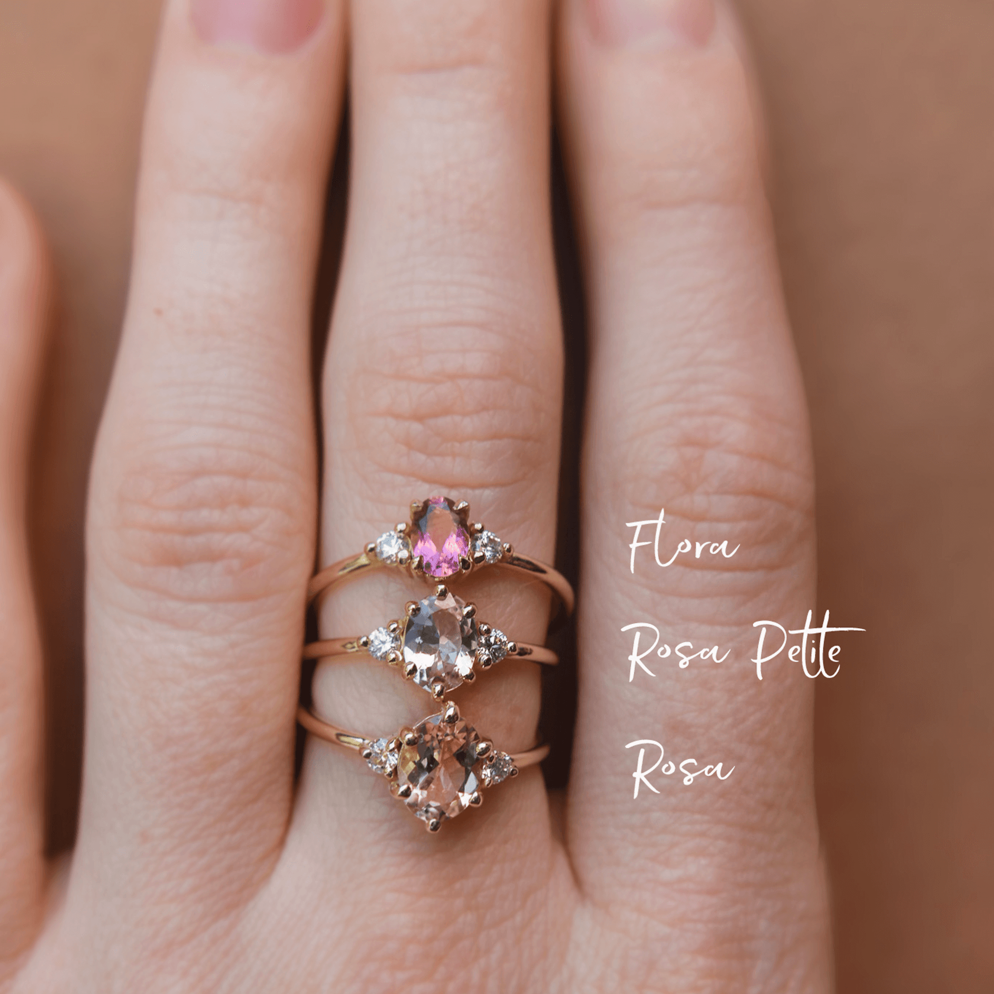 ROSA złoty pierścionek z owalnym różowym morganitem i brylantami