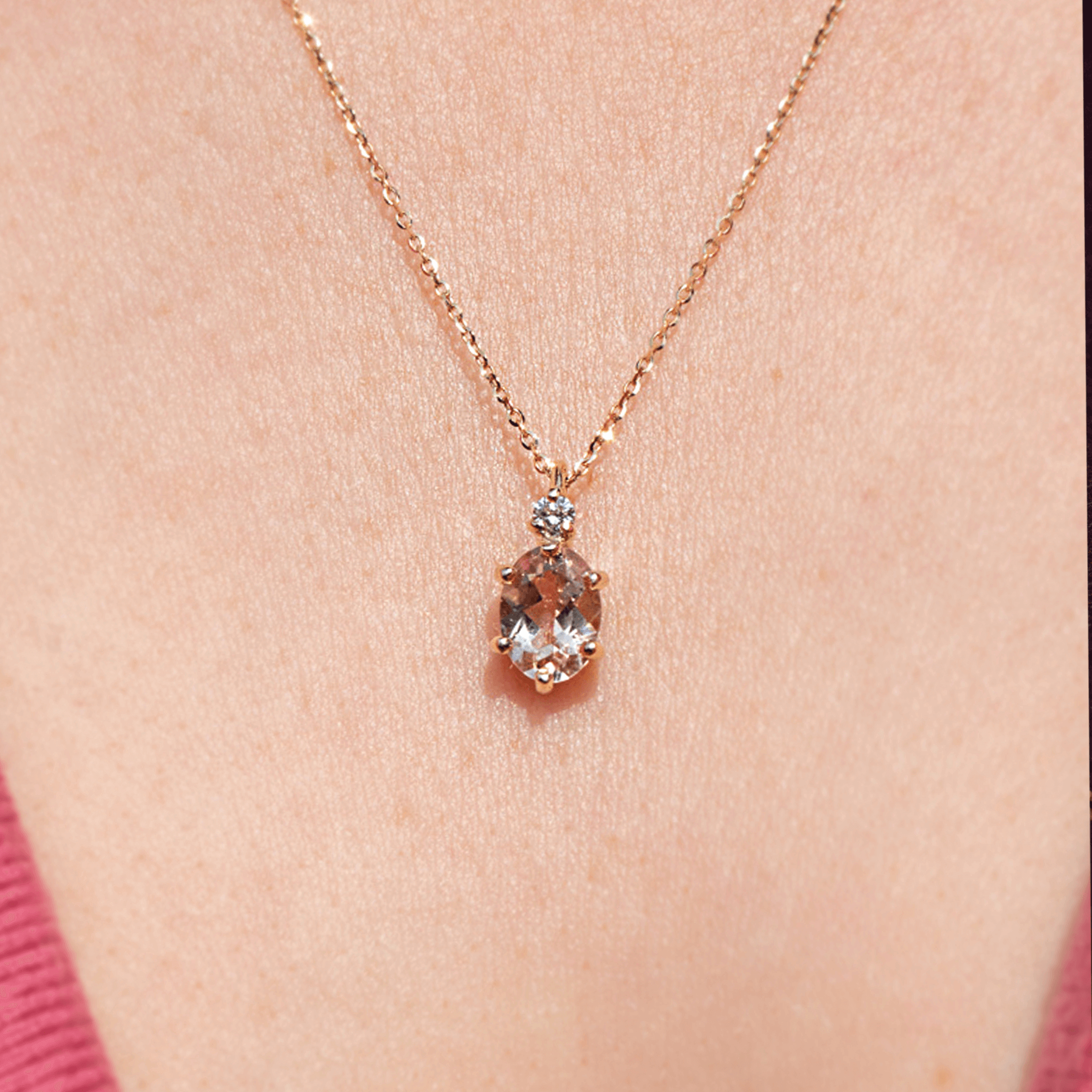 ROSA złota zawieszka owalny różowy morganit i brylant