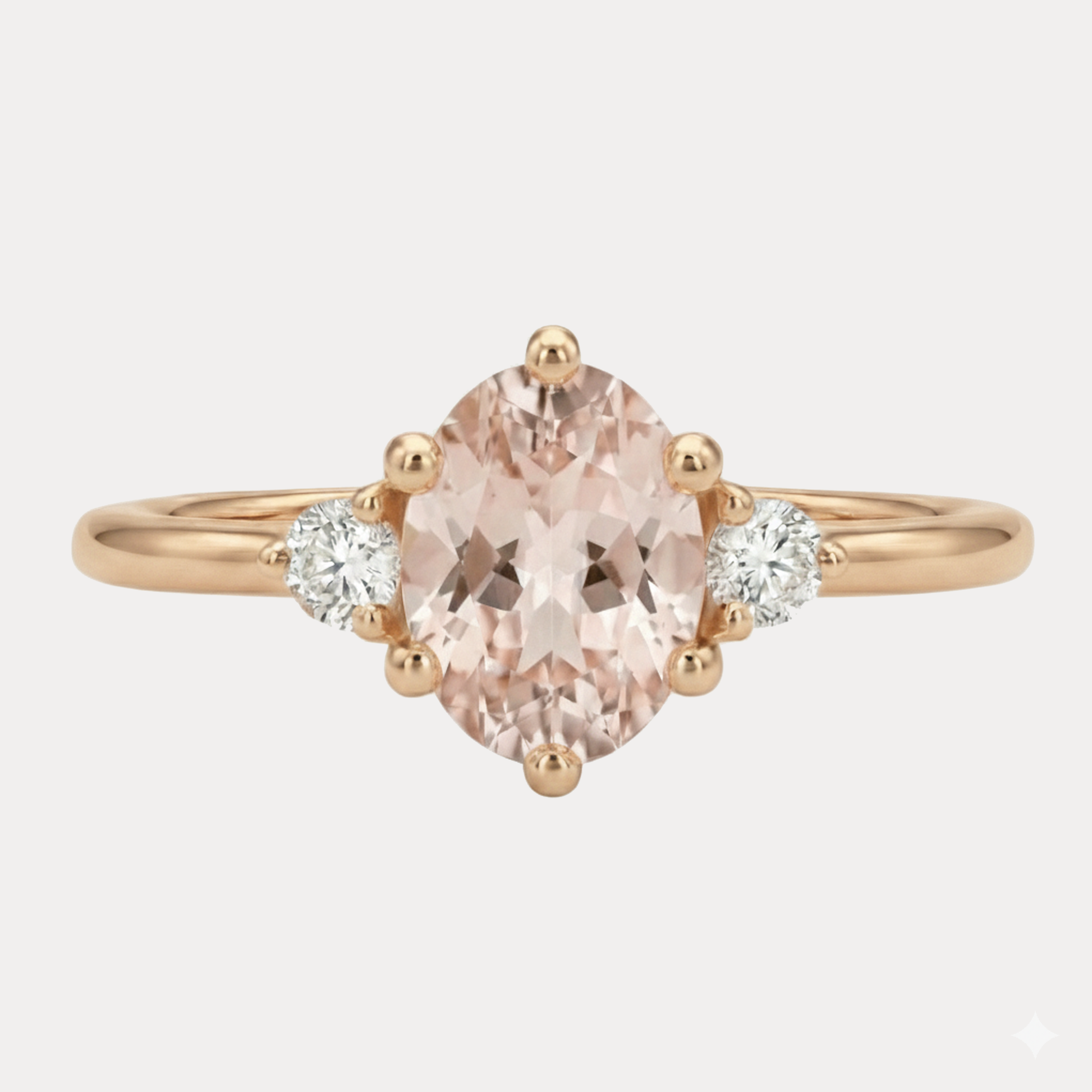 ROSA złoty pierścionek z owalnym różowym morganitem i brylantami