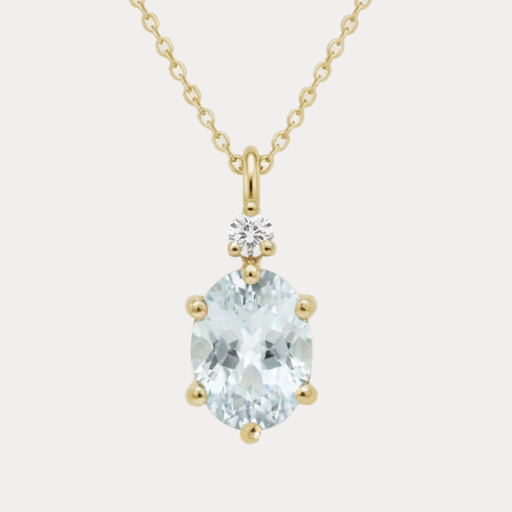 ROSA złota zawieszka owalny błękitny akwamaryn i brylant