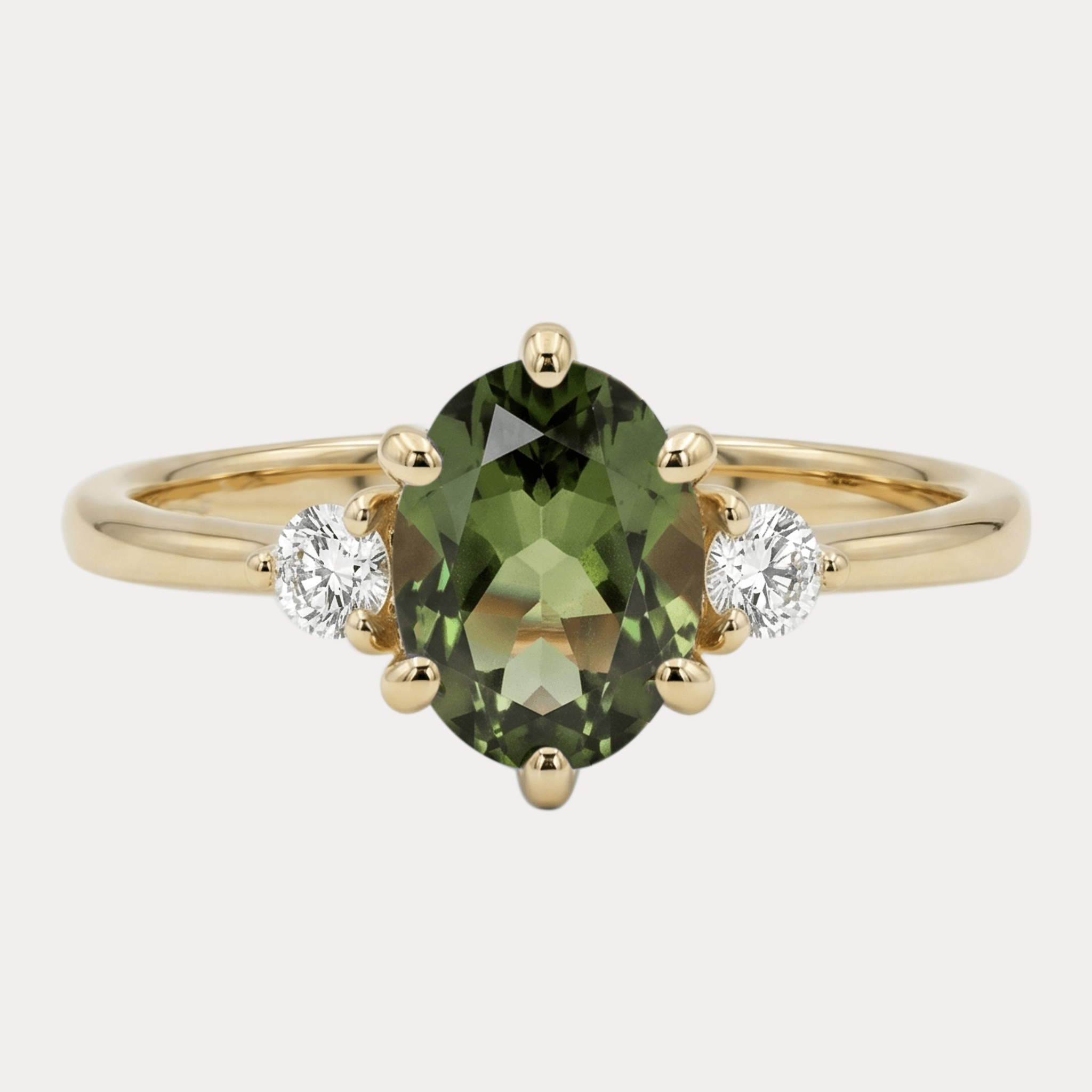 ROSA gold ring with oval purple tanzanite and diamonds