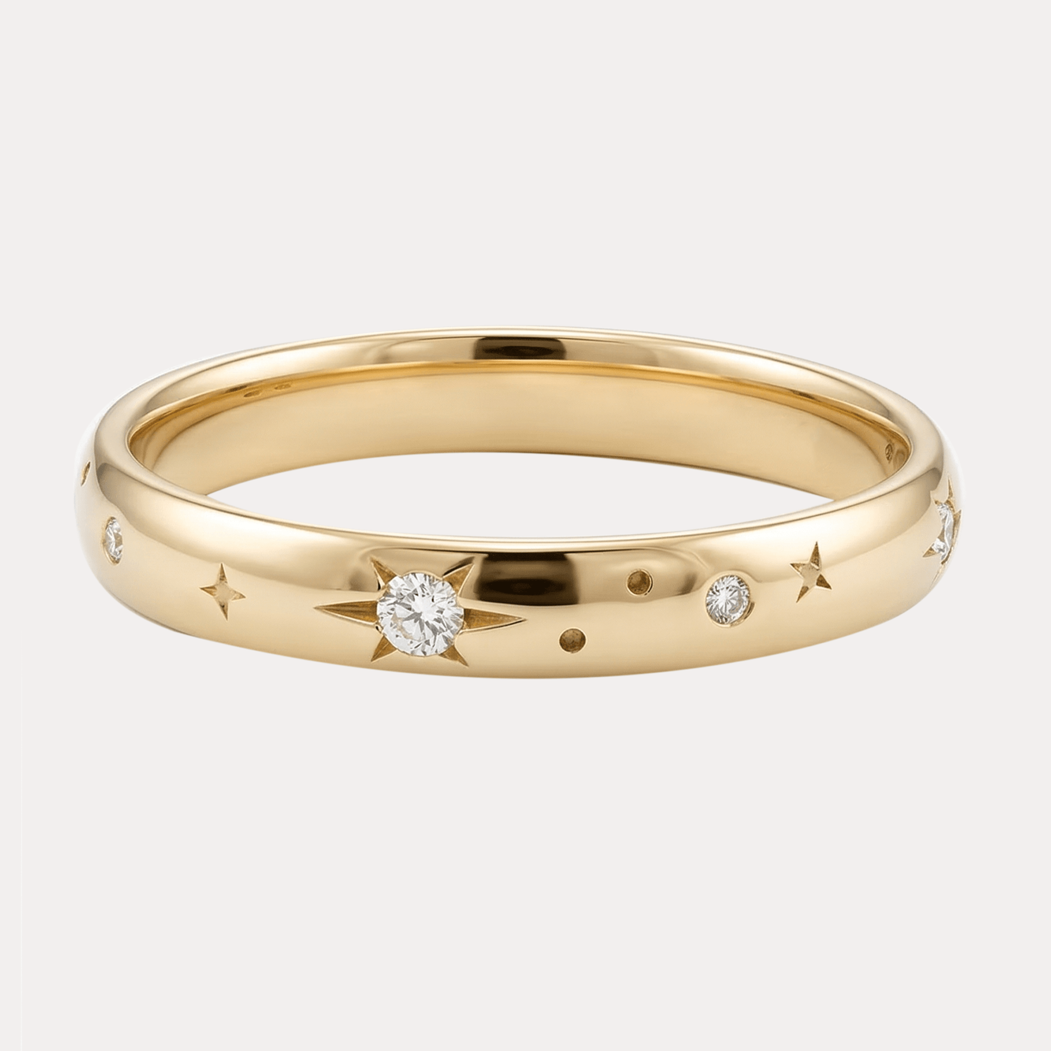 STARLIGHT złota obrączka z grawerem gwiazd i brylantami laboratoryjnymi