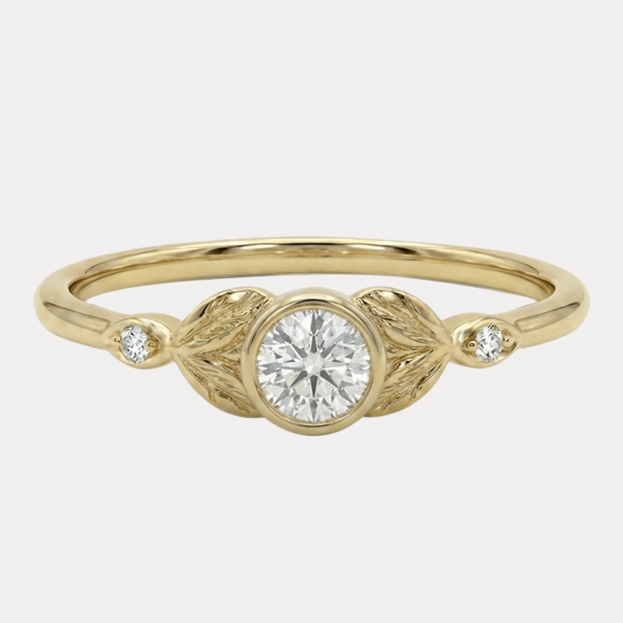 SYRENKA złoty pierścionek z brylantem laboratoryjnym i dwoma bocznymi brylantami