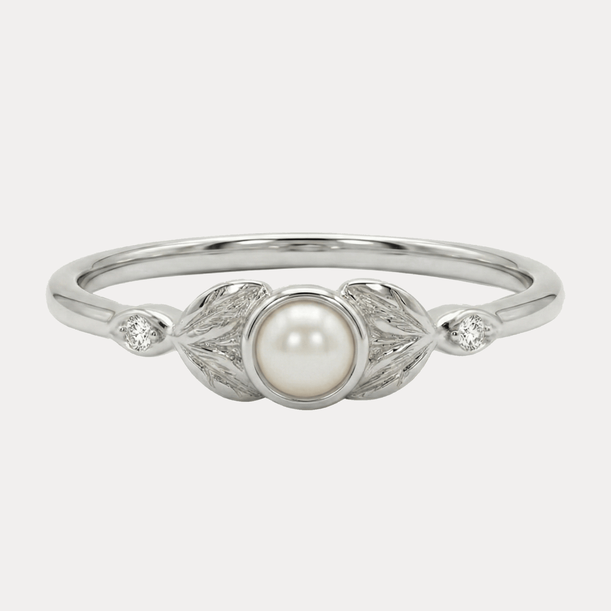 SYRENKA złoty pierścionek ze słodkowodną perłą i dwoma brylantami