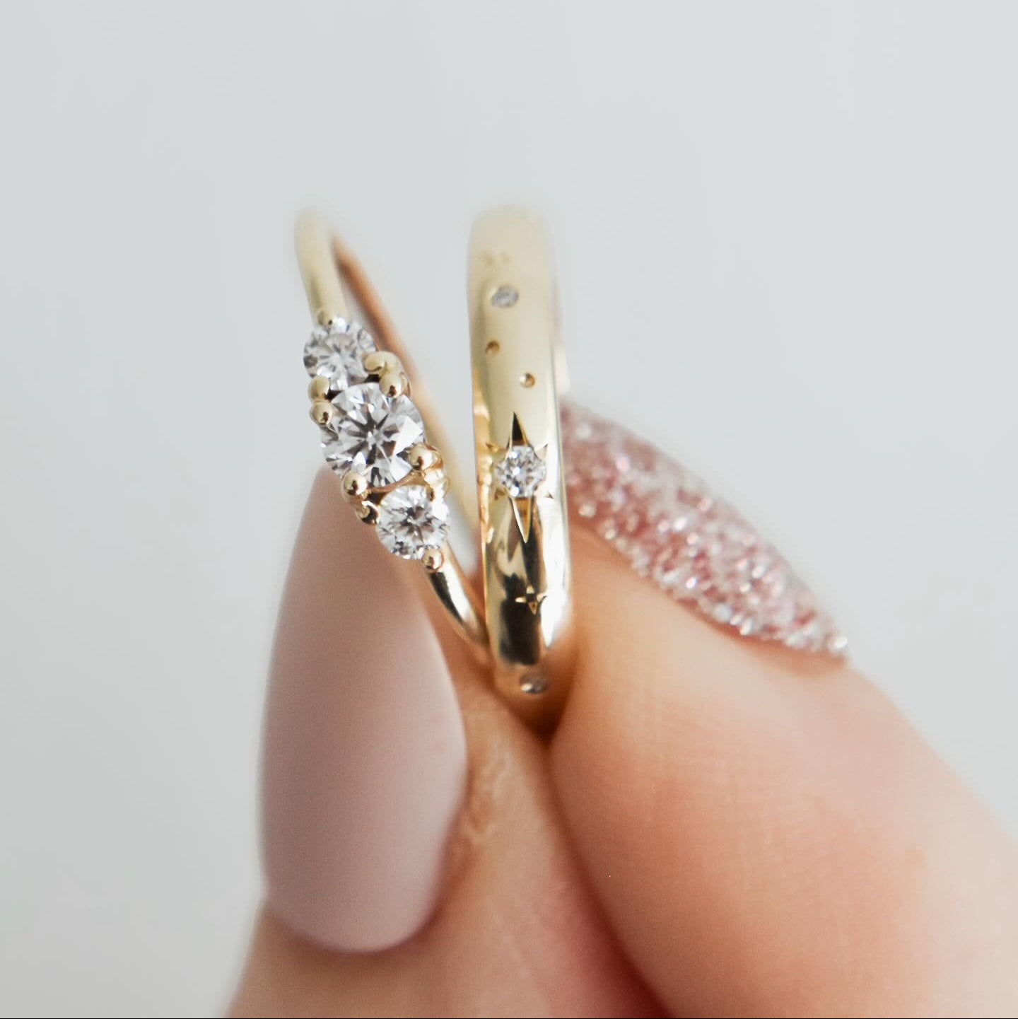 (48 Hours Shipping) LUNA gold trilogy ring with three laboratory diamonds, 0.3 ct | Size 12
