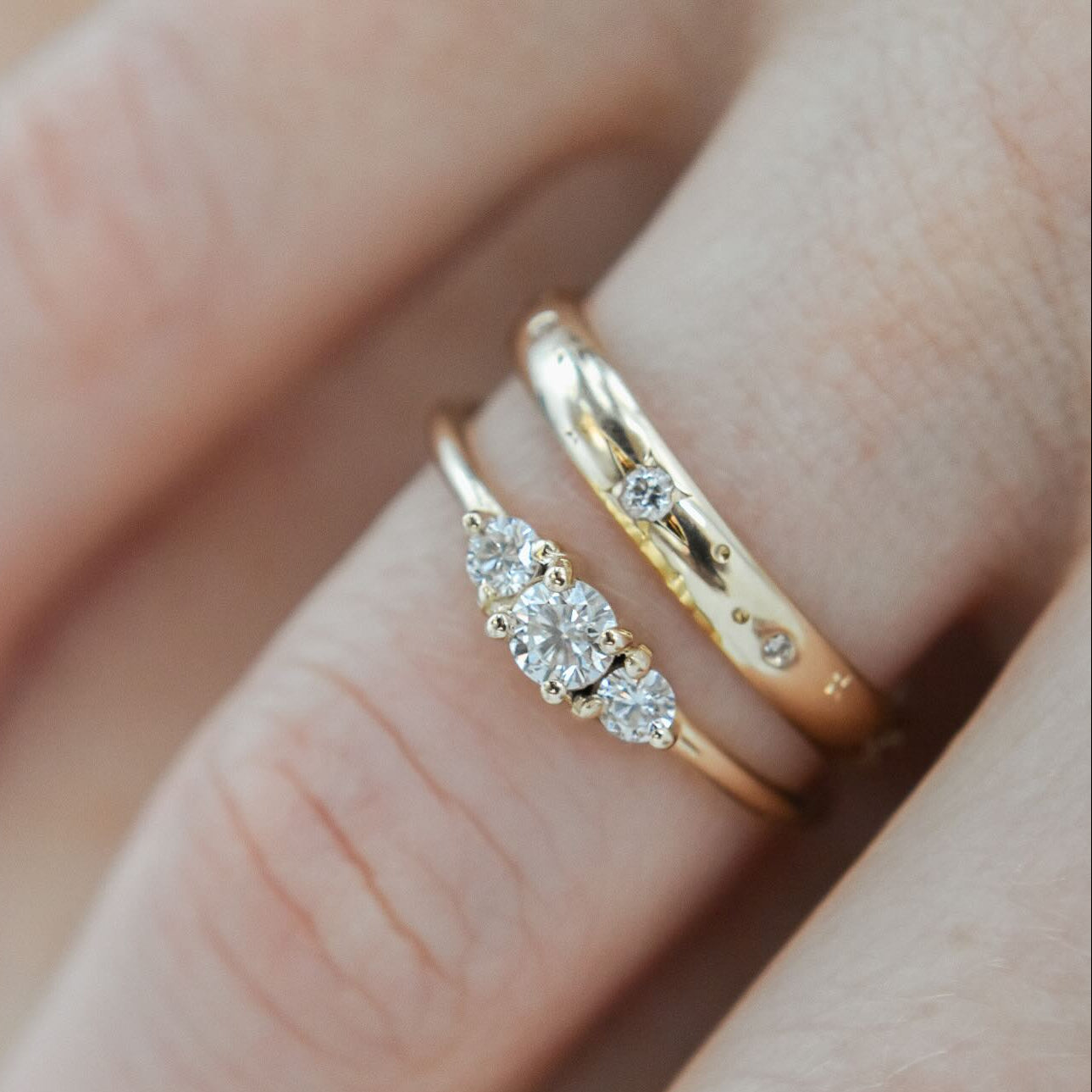 (48 Hours Shipping) LUNA gold trilogy ring with three laboratory diamonds, 0.3 ct | Size 12