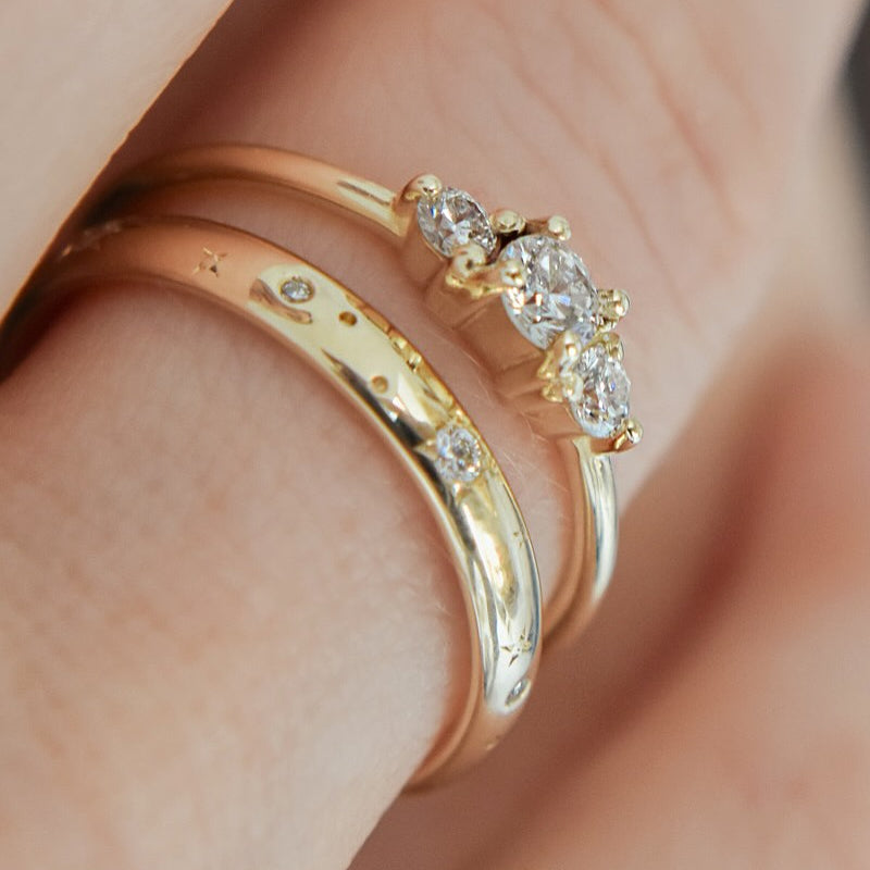 (48 Hours Shipping) LUNA gold trilogy ring with three laboratory diamonds, 0.3 ct | Size 12